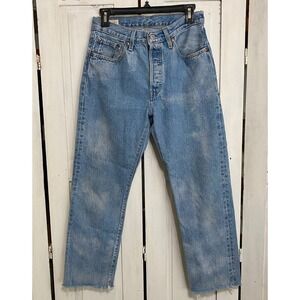 Levis Premium 501 Original Straight Leg Retro Jeans Light Wash Raw Hem W27 L26